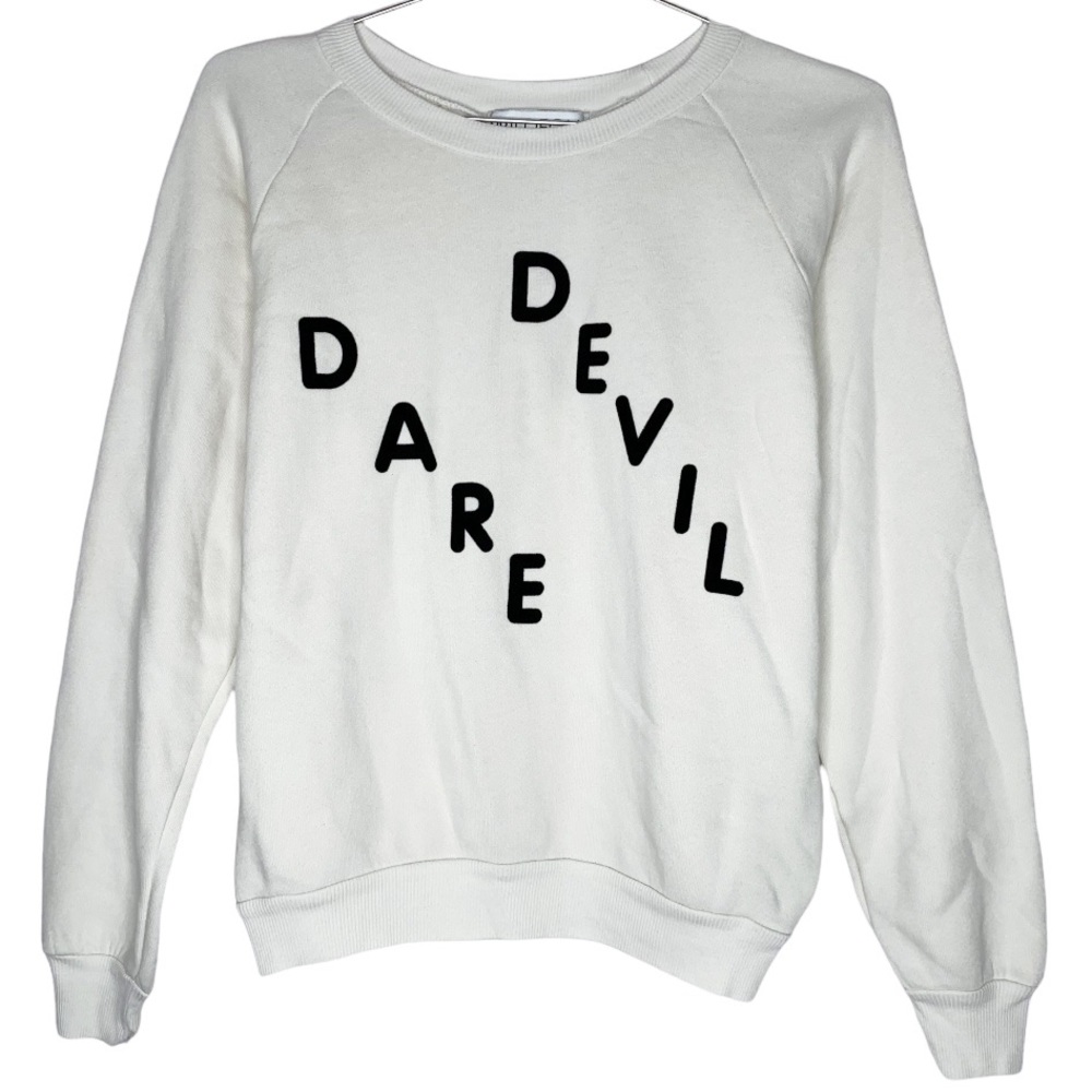 Wildfox Dare Devil Sherpa Sweatshirt Cream | Size Small - Picture 2 of 6